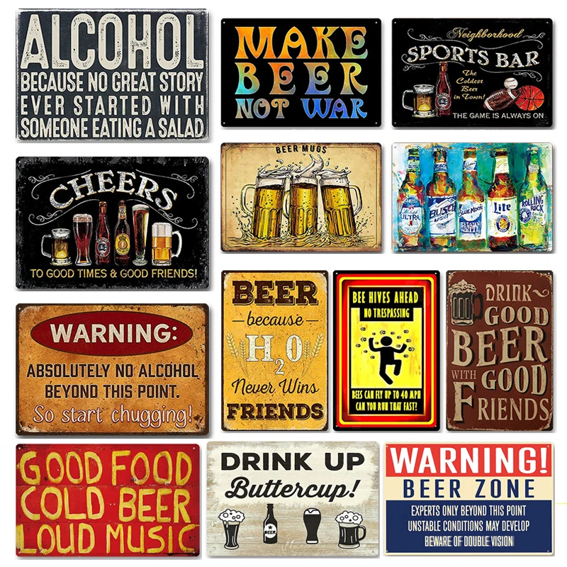 Wine Beer Pub - Targa in Metallo Vintage per Bar,