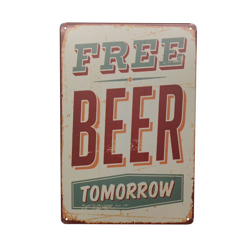 Wine Beer Pub - Targa in metallo 'Free Beer Drink'